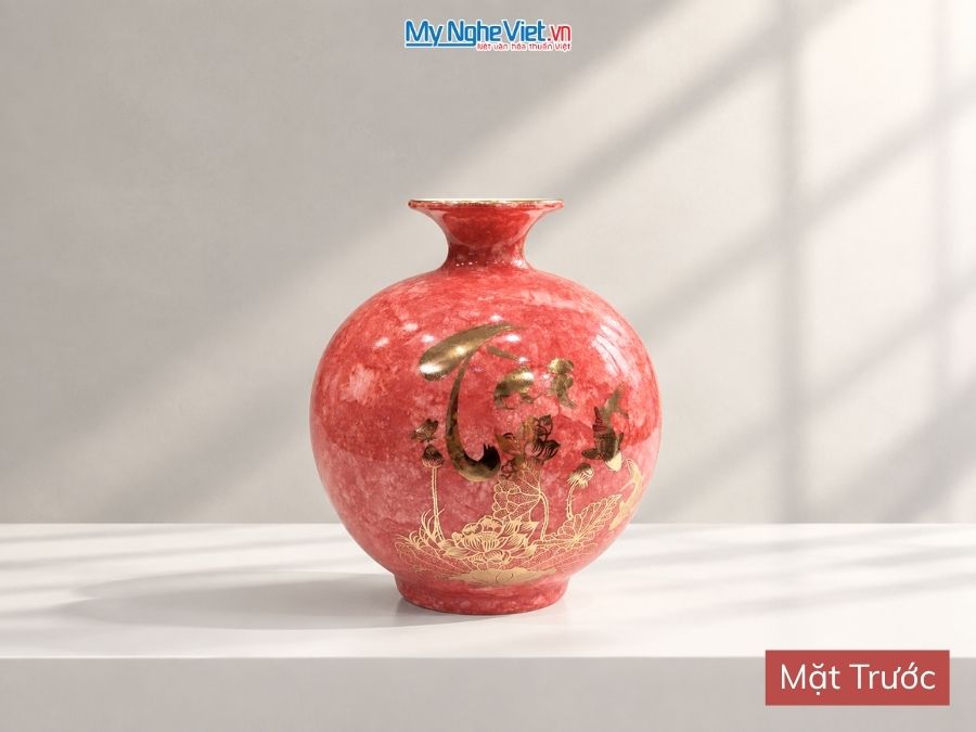 Bình Hút Tài Lộc Chữ Tài Lộc Men Vân Đá H25cm MNV-VBT22/2-1.25