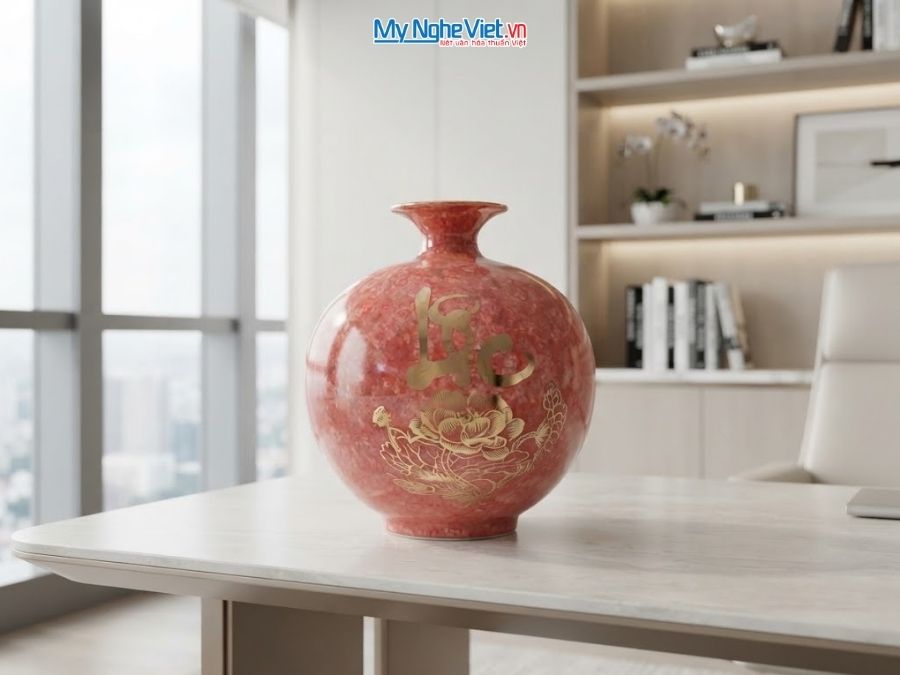 Bình Hút Tài Lộc Chữ Tài Lộc Men Vân Đá H25cm MNV-VBT22/2-1.25