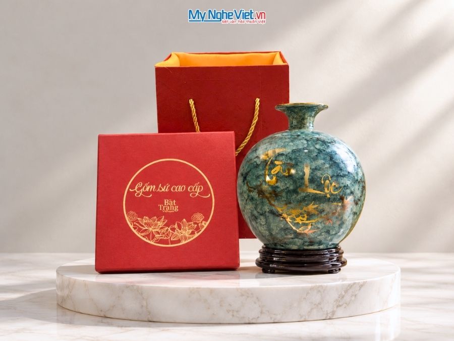 Bình Hút Tài Lộc Chữ Tài Lộc Men Vân Đá Xám H22cm MNV-VBT25/22.1