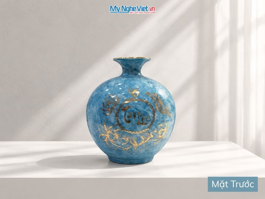 Bình Hút Tài Lộc Chữ Tài Lộc Men Vân Đá Xanh H25cm MNV-VBT22/2-1.25.1