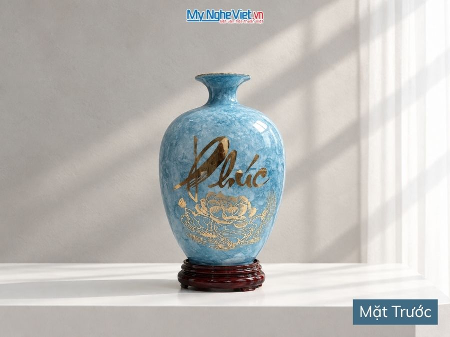 Bình Hút Tài Lộc Dáng Cao Chữ Phúc Đức Men Vân Đá Xanh H30cm LHGML02-3