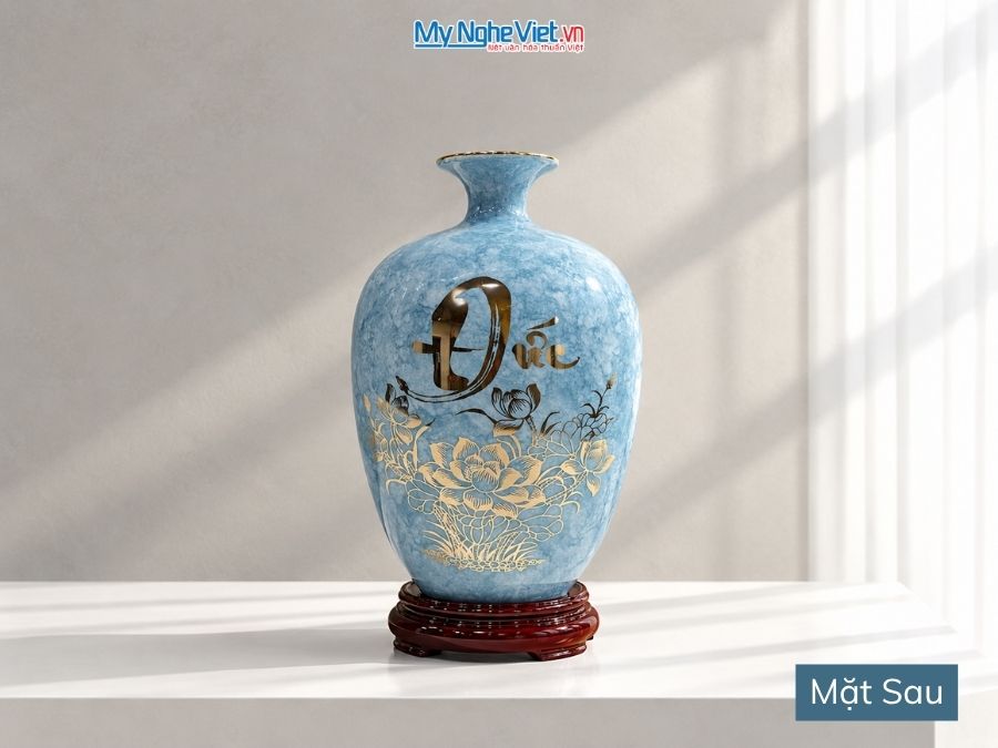 Bình Hút Tài Lộc Dáng Cao Chữ Phúc Đức Men Vân Đá Xanh H30cm LHGML02-3