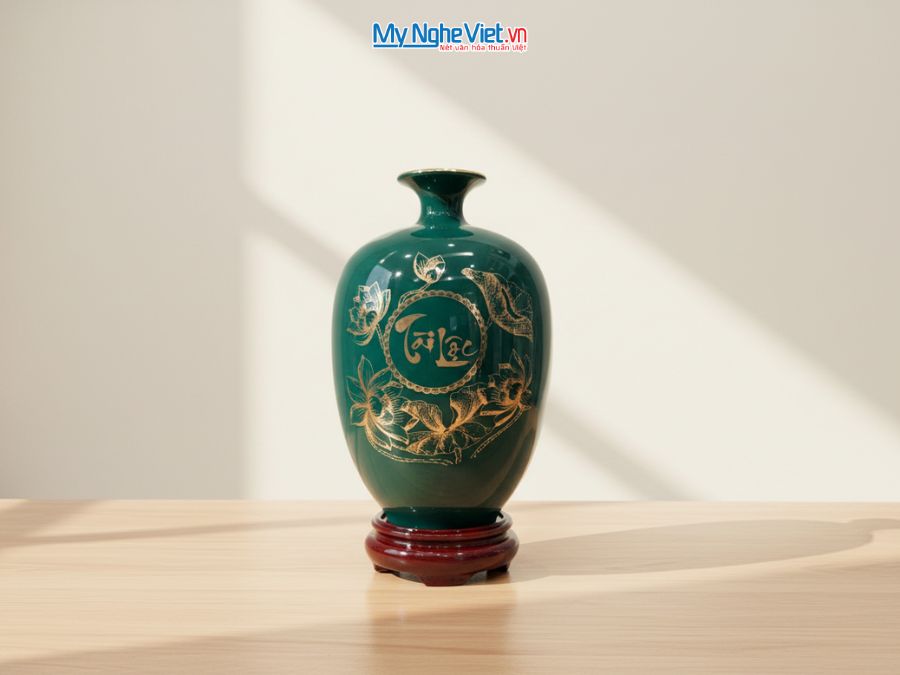 Bình Hút Tài Lộc Dáng Cao Tài Lộc Phúc Đức Màu Xanh Lục H30cm LHGML02-6.3