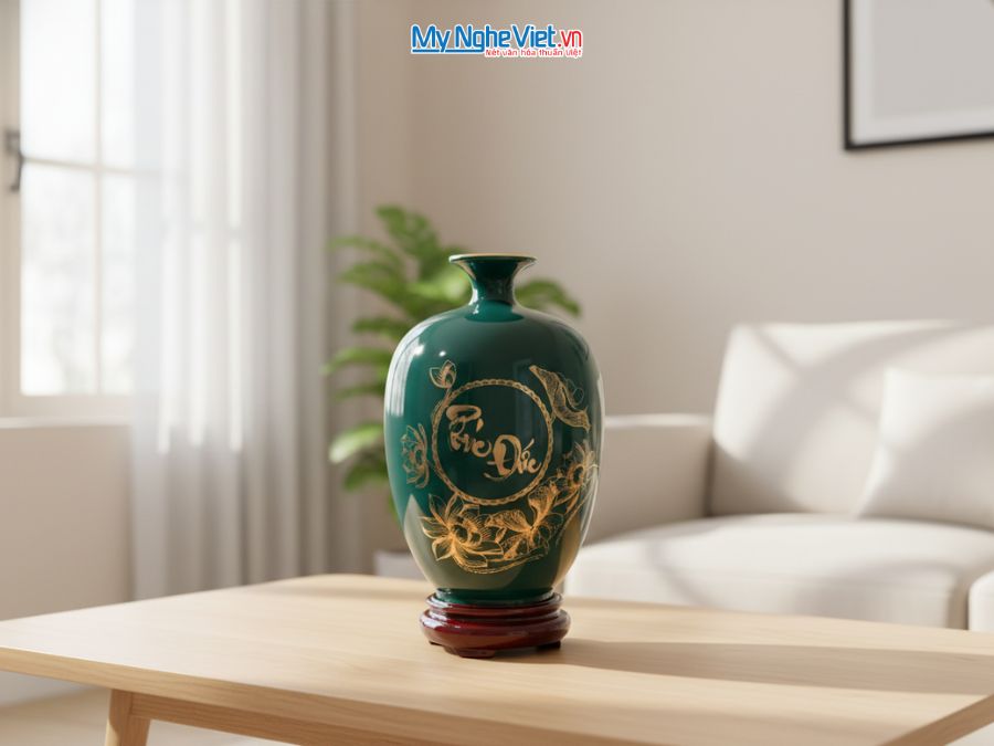 Bình Hút Tài Lộc Dáng Cao Tài Lộc Phúc Đức Màu Xanh Lục H30cm LHGML02-6.3
