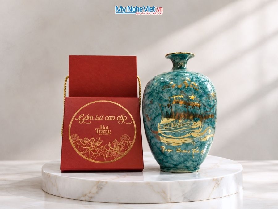 Bình Hút Tài Lộc Dáng Cao Thuận Buồm Xuôi Gió Men Vân Đá H30cm LHGML02.1