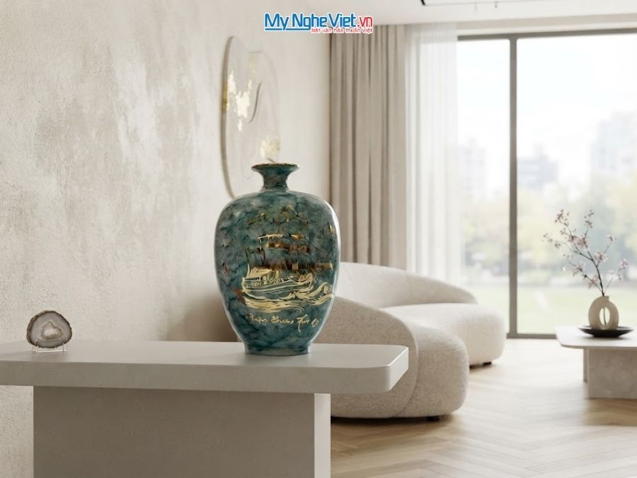 Bình Hút Tài Lộc Dáng Cao Thuận Buồm Xuôi Gió Men Vân Đá H30cm LHGML02.1