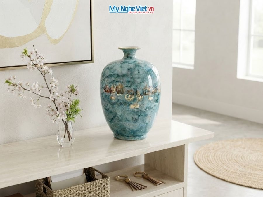 Bình Hút Tài Lộc Dáng Cao Thuận Buồm Xuôi Gió Men Vân Đá H30cm LHGML02.1