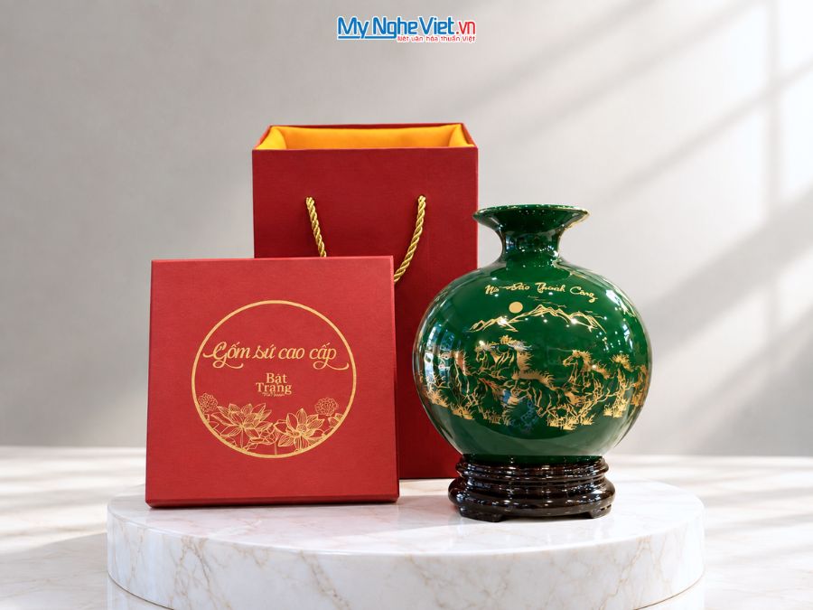 Bình Hút Tài Lộc Mã Đáo Thành Công Nền Xanh H22cm MNV-HBT22/7.10