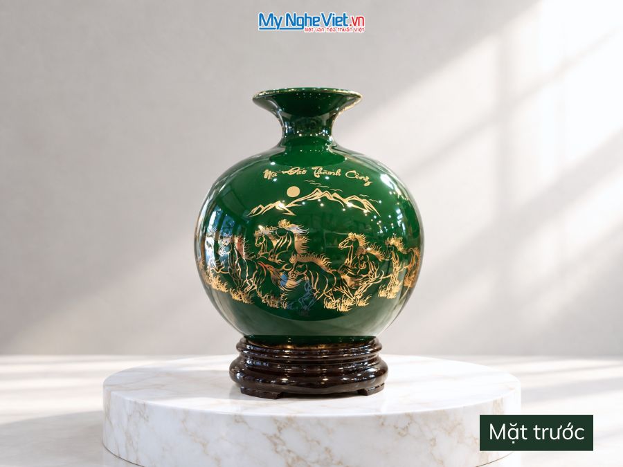 Bình Hút Tài Lộc Mã Đáo Thành Công Nền Xanh H22cm MNV-HBT22/7.10