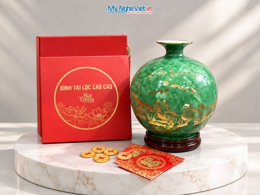 Bình Hút Tài Lộc Mã Đáo Thành Công Men Vân Đá Xanh H25cm MNV-VBT25/2.2