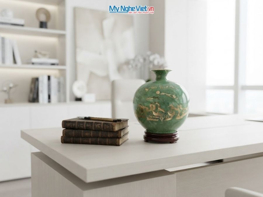 Bình Hút Tài Lộc Mã Đáo Thành Công Men Vân Đá Xanh H25cm MNV-VBT25/2.2