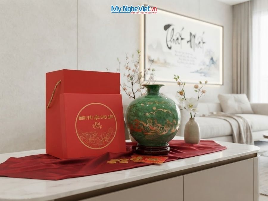 Bình Hút Tài Lộc Mã Đáo Thành Công Men Vân Đá Xanh H25cm MNV-VBT25/2.2