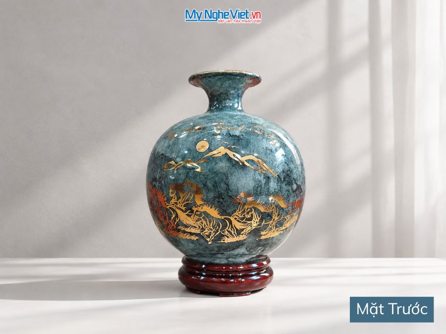 Bình Hút Tài Lộc Mã Đáo Thành Công Men Vân Đá Xám H22cm MNV-VBT22/3