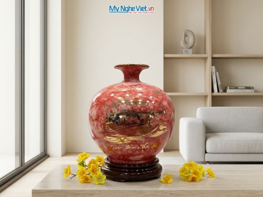 Bình Hút Tài Lộc Thuận Buồm Xuôi Gió Men Vân Đá H22cm MNV-VBT22/2-1