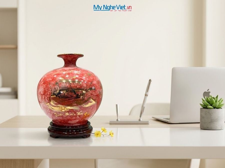 Bình Hút Tài Lộc Thuận Buồm Xuôi Gió Men Vân Đá H22cm MNV-VBT22/2-1