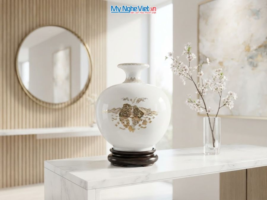 Bình Hút Tài Lộc Thuận Buồm Xuôi Gió Nền Trắng H22cm MNV-HBT22/7.7
