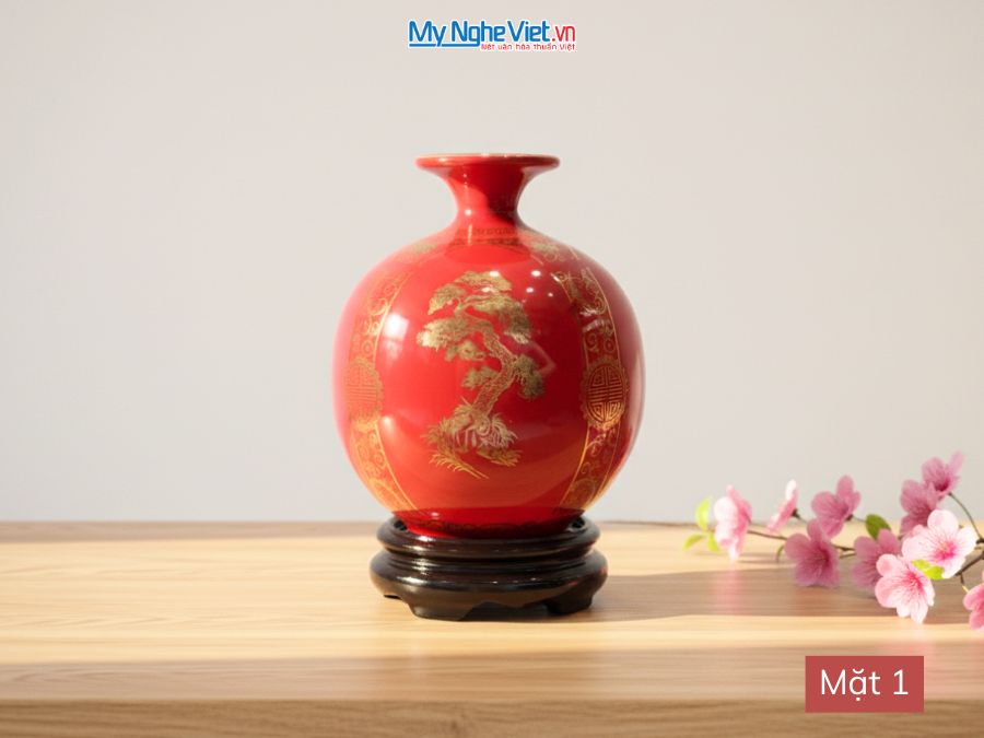 Bình Hút Tài Lộc Tứ Cảnh Tùng Cúc Trúc Mai Nền Đỏ H18cm MNV-HBT18/4