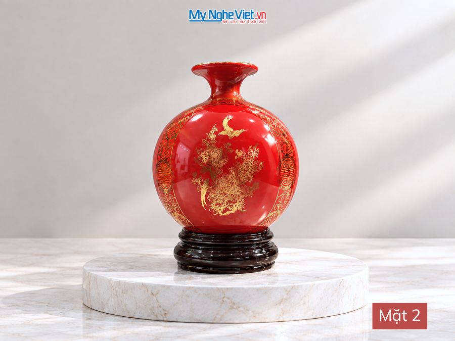 Bình Hút Tài Lộc Tứ Cảnh Tùng Cúc Trúc Mai Nền Đỏ H18cm MNV-HBT18/4