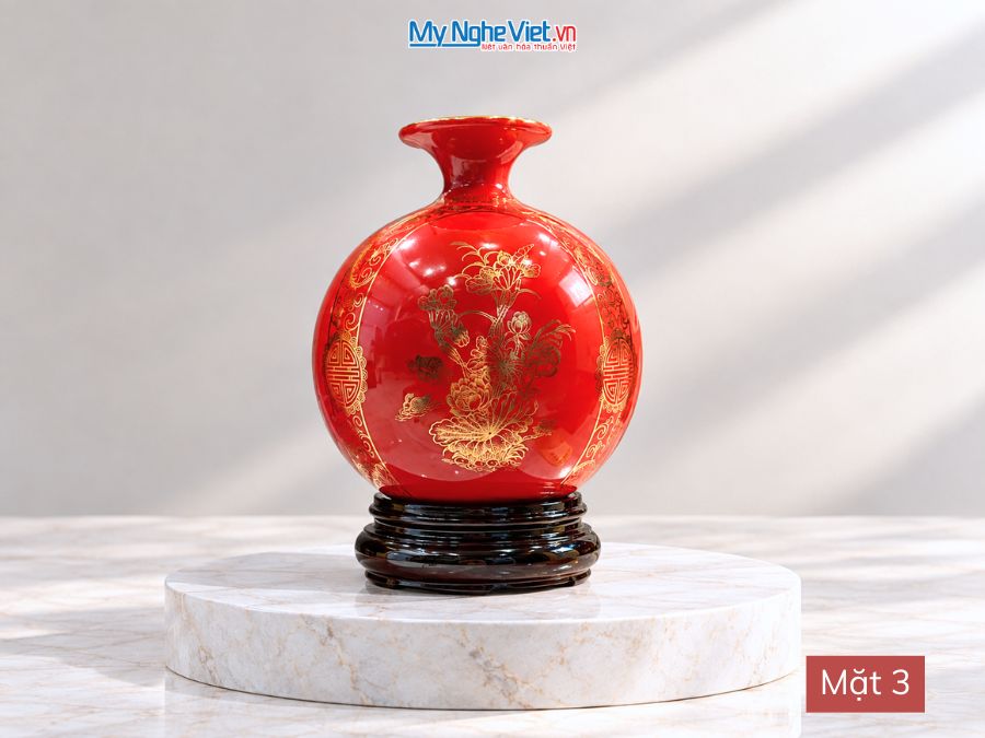 Bình Hút Tài Lộc Tứ Cảnh Tùng Cúc Trúc Mai Nền Đỏ H18cm MNV-HBT18/4