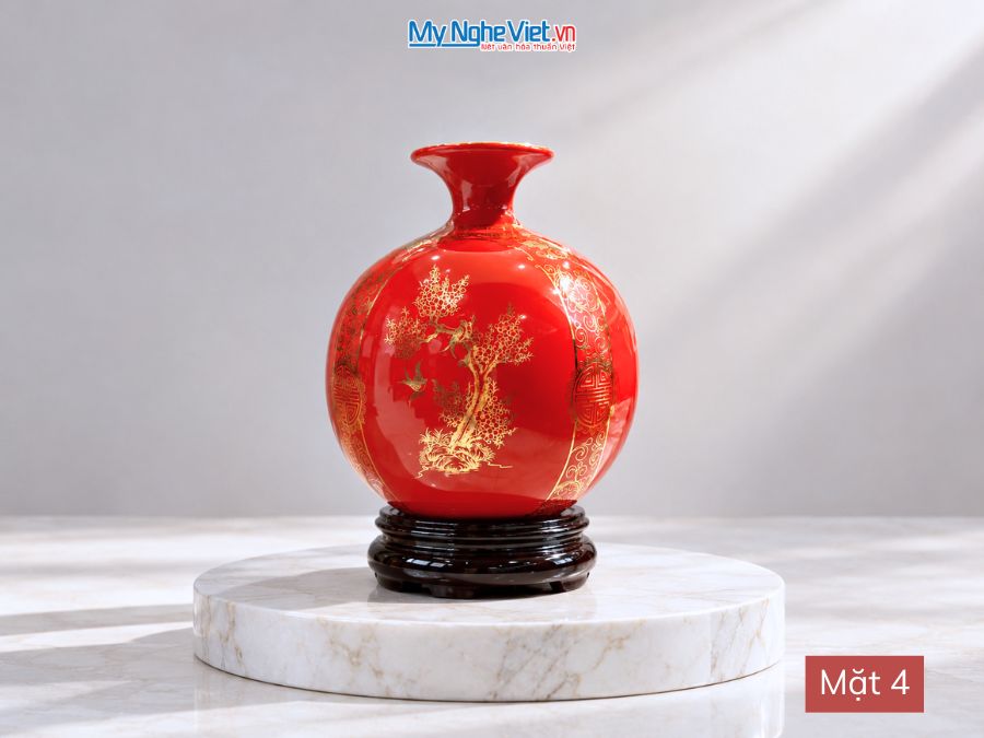 Bình Hút Tài Lộc Tứ Cảnh Tùng Cúc Trúc Mai Nền Đỏ H18cm MNV-HBT18/4