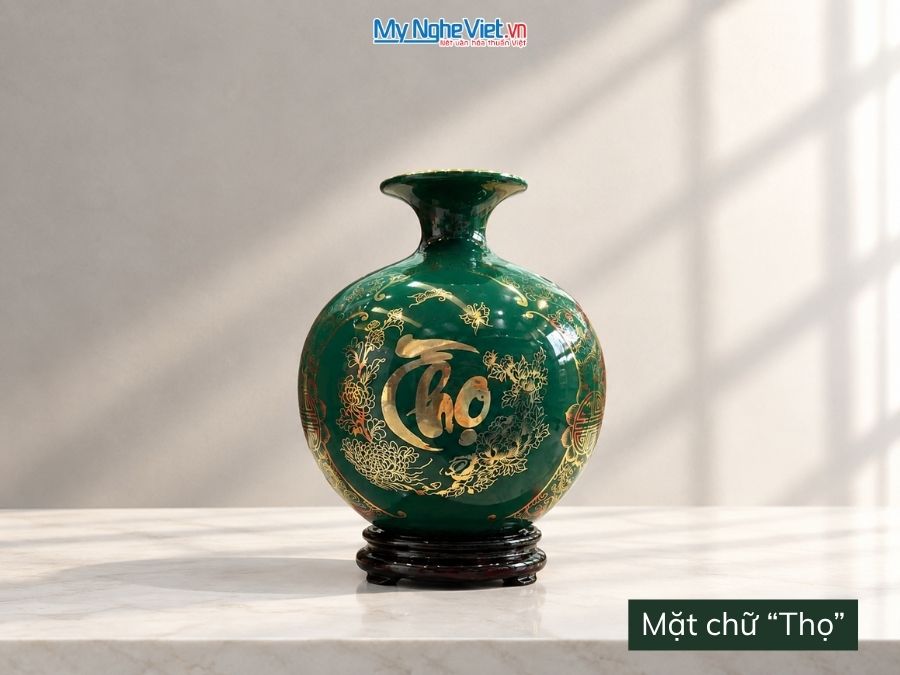 Bình Hút Tài Lộc Vẽ Tam Cảnh Phúc Lộc Thọ Nền Xanh H22cm MNV-HBT22/2
