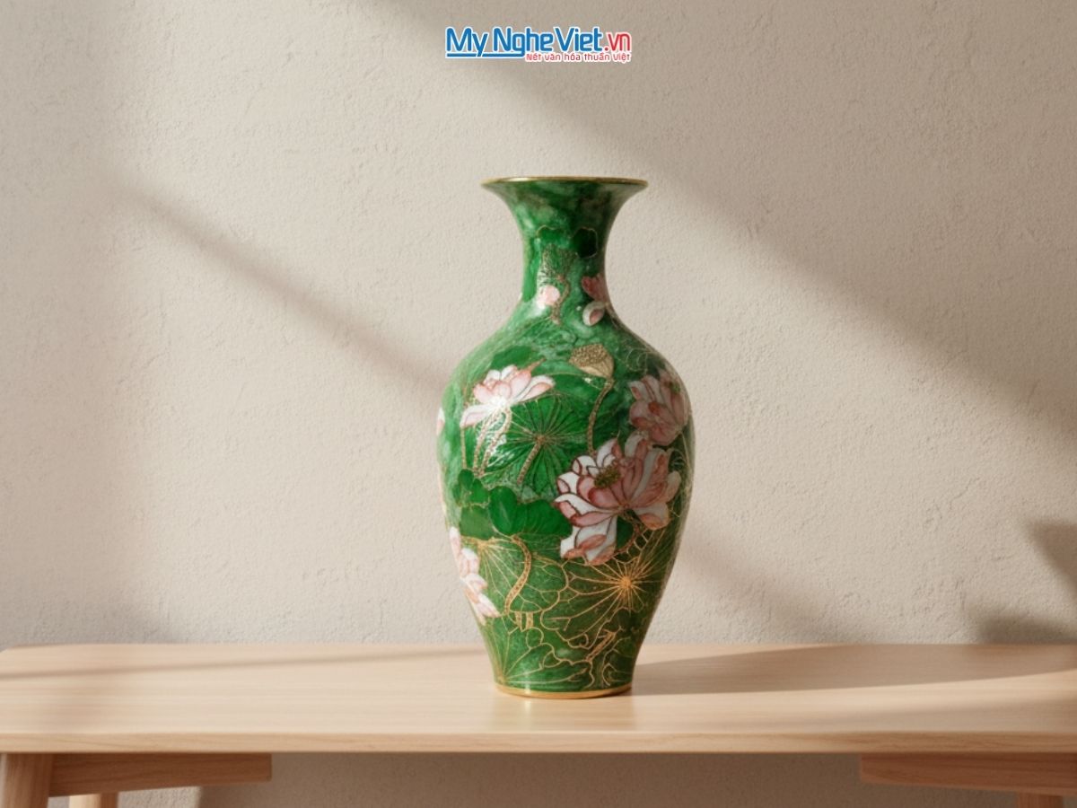 Bình thu tài hút lộc dáng cao vẽ vàng kim hạc sen + hộp xi H47cm LHGML03.1
