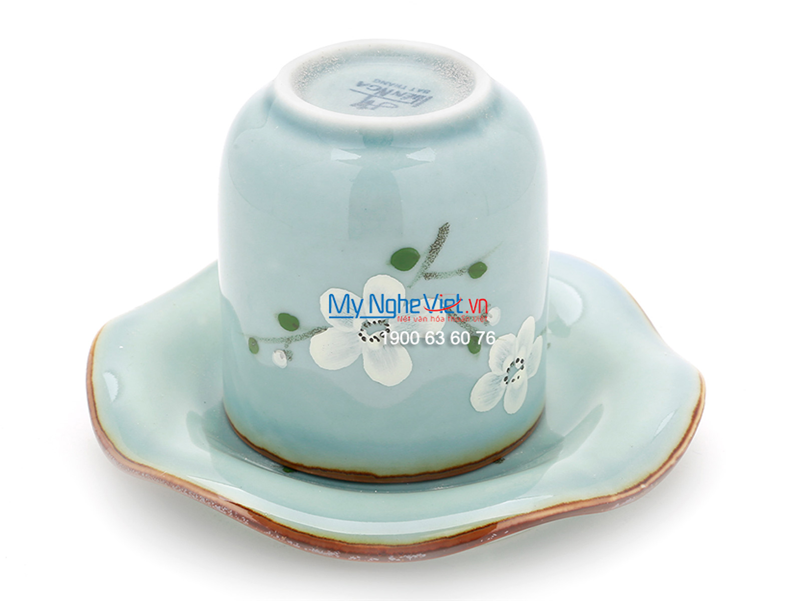 Bộ bình trà men xanh bóng vẽ hoa MNV-TS444
