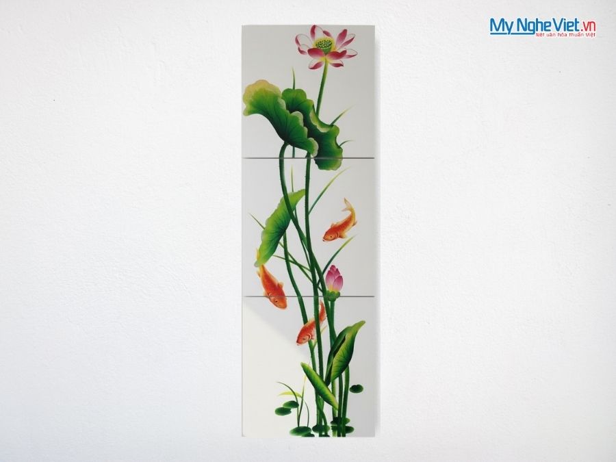 Bộ 3 Tranh Sơn Mài Cá Sen Cao Cấp 60x60 SMH66