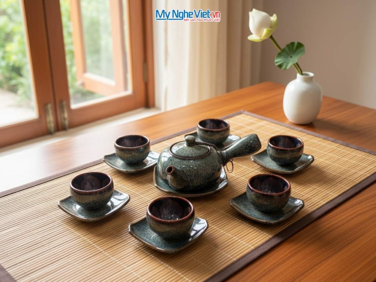 Bộ Bình Trà Hỏa Biến Lòng Hoa Xanh Nhạt MNV-BTHN02