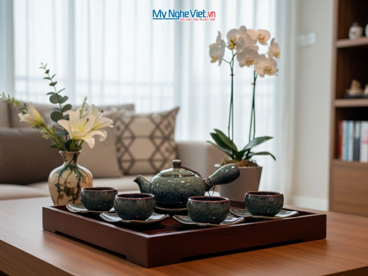 Bộ Bình Trà Hỏa Biến Lòng Hoa Xanh Nhạt MNV-BTHN02