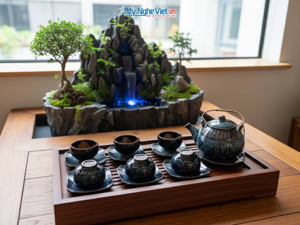 Bộ bình trà men hỏa biến Ấm chén kẻ sọc TS580/1