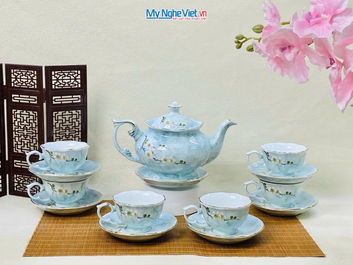 Bộ Bình Trà Dáng Queen Vẽ Hoa Cao Cấp 900ml MNV-BTV15.1