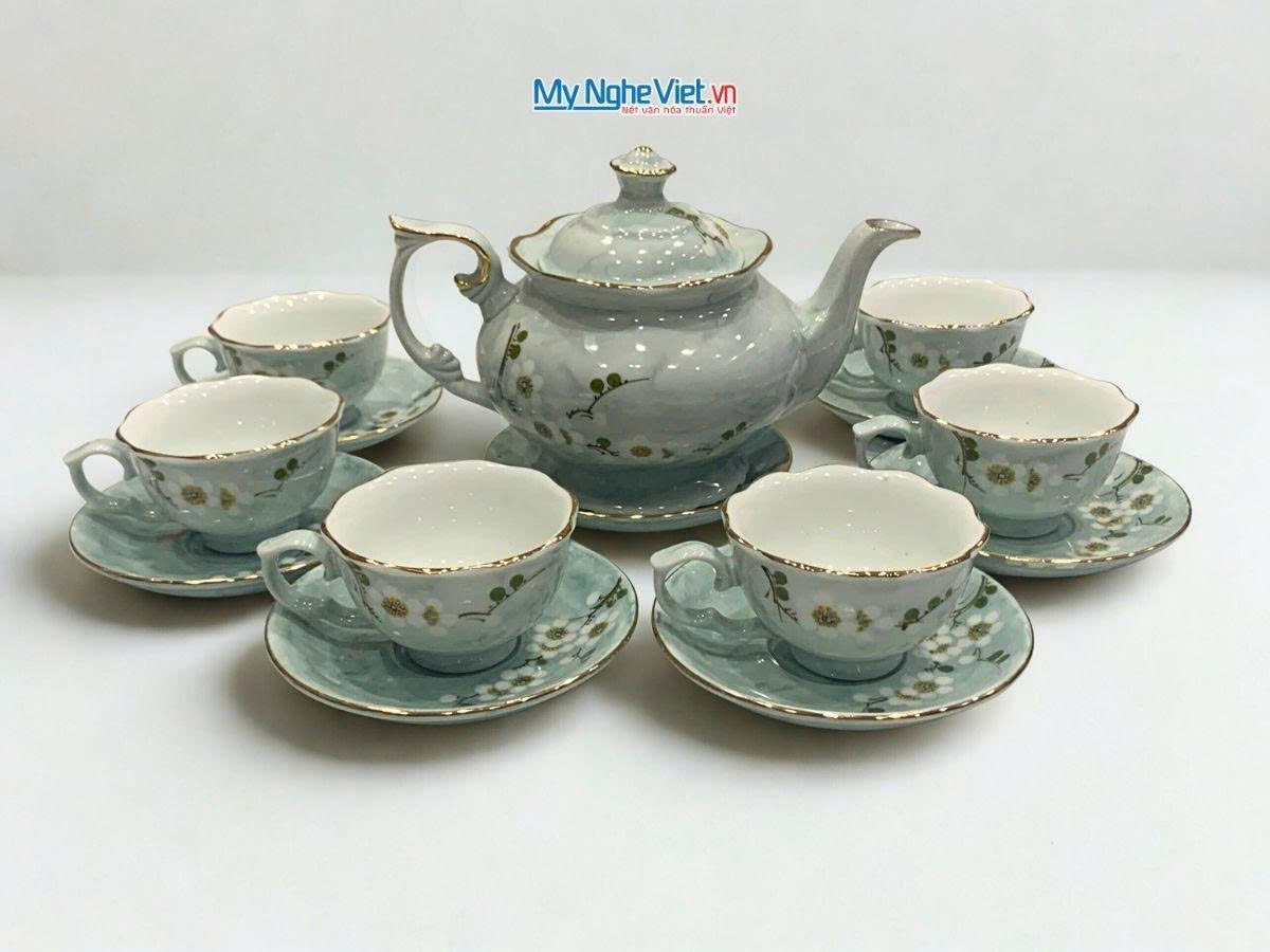 Bộ Bình Trà Dáng Queen Vẽ Hoa Cao Cấp 900ml MNV-BTV15.1