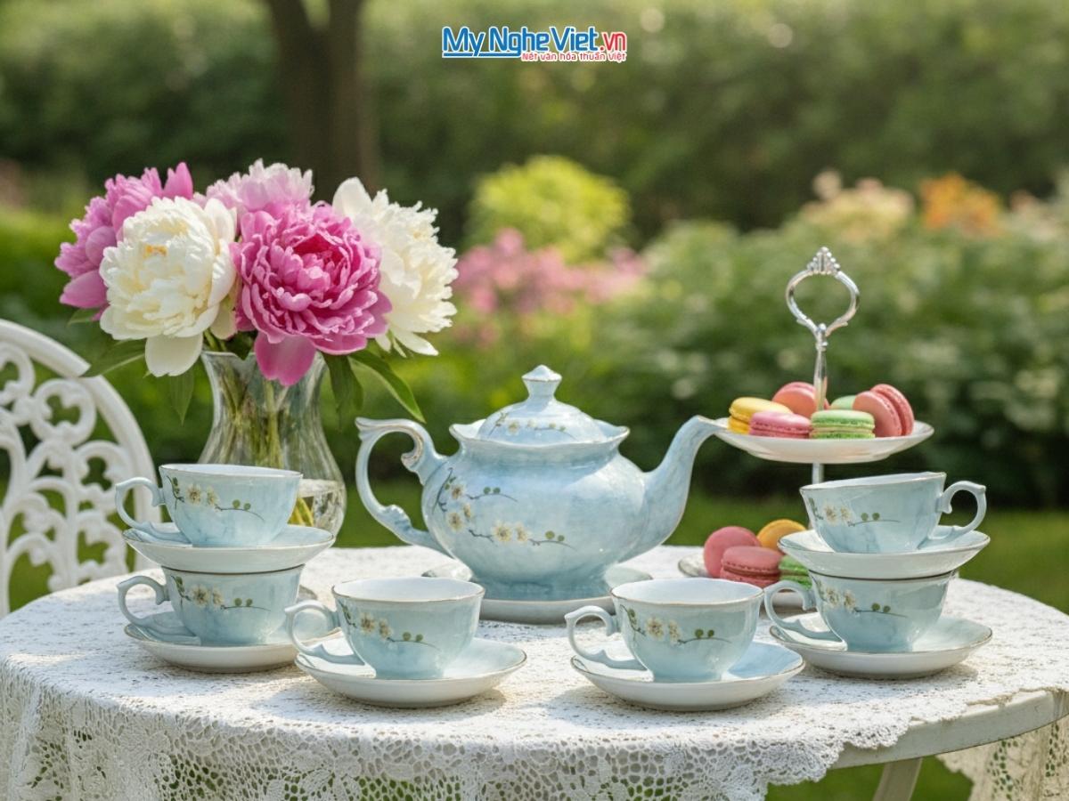 Bộ Bình Trà Dáng Queen Vẽ Hoa Cao Cấp 900ml MNV-BTV15.1