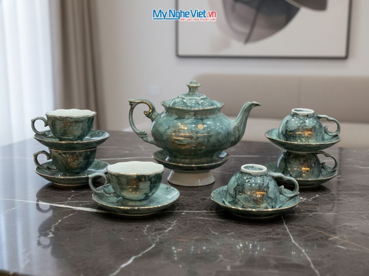 Bộ bình trà Queen Cao cấp vân đá xám MNV-BTV15.2