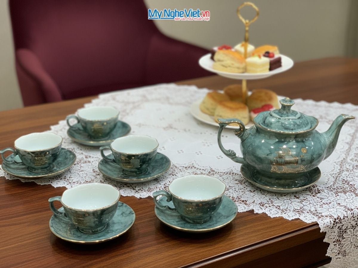 Bộ bình trà Queen Cao cấp vân đá xám MNV-BTV15.2