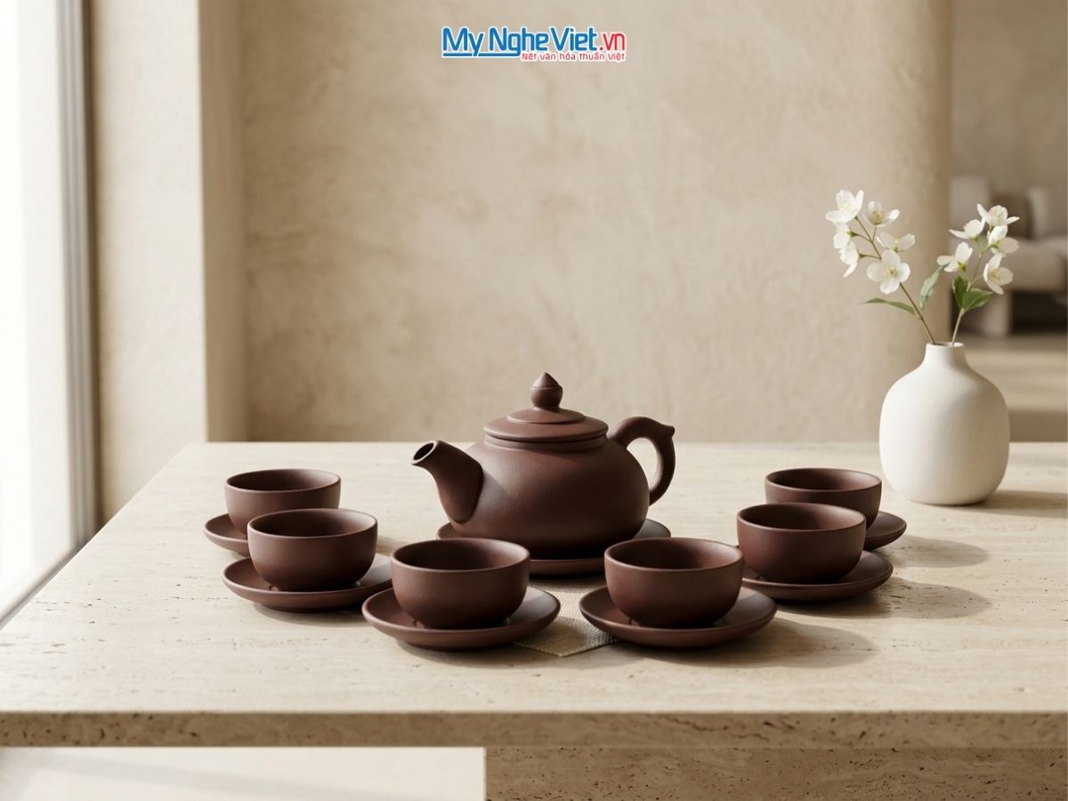 Bộ Bình Trà Tử Sa Chóp Màu Nâu MNV-TS122