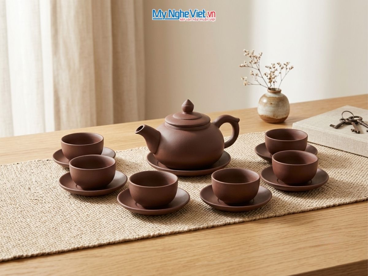 Bộ Bình Trà Tử Sa Chóp Màu Nâu MNV-TS122
