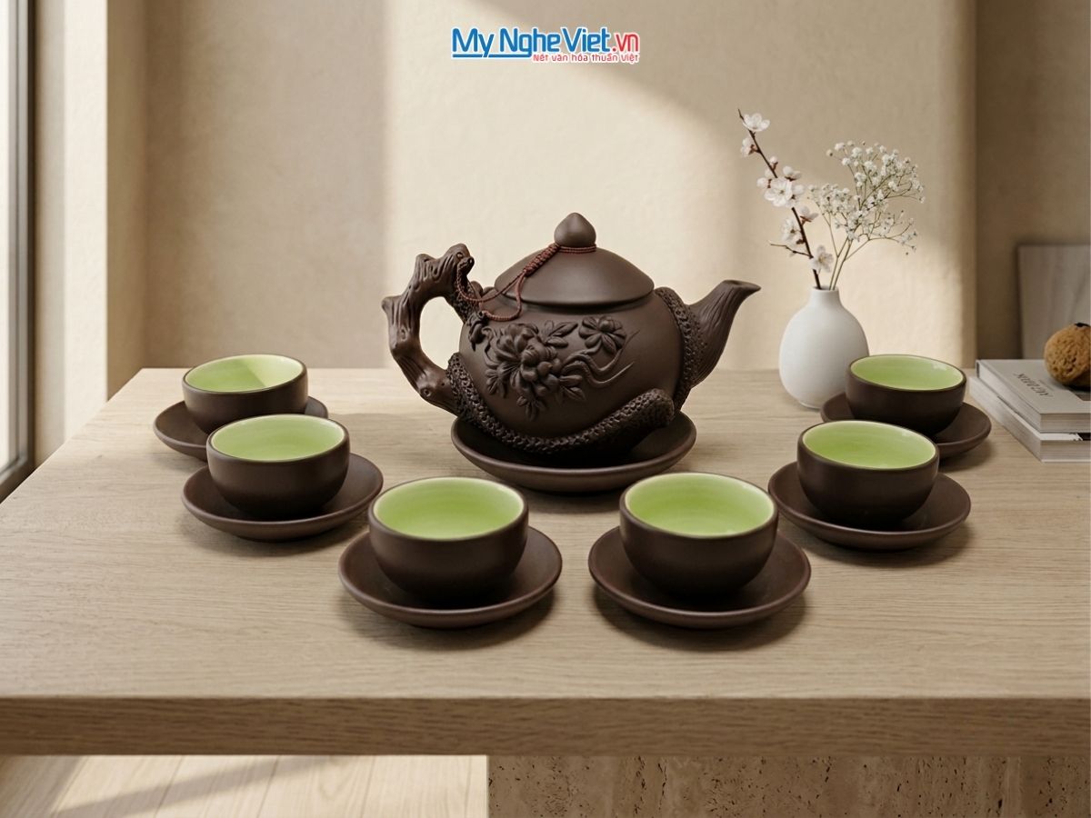 Bộ Bình Trà Tử Sa Phù Dung Màu Đen MNV-TS044/2