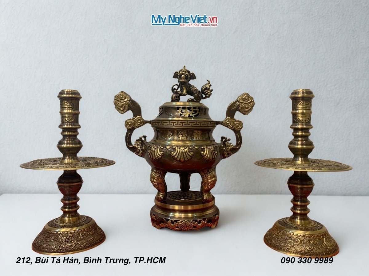 Bộ Tam Sự Bằng Đồng Cạo màu Chạm Hoa Sòi MNV-DD18/40 cao mau soi