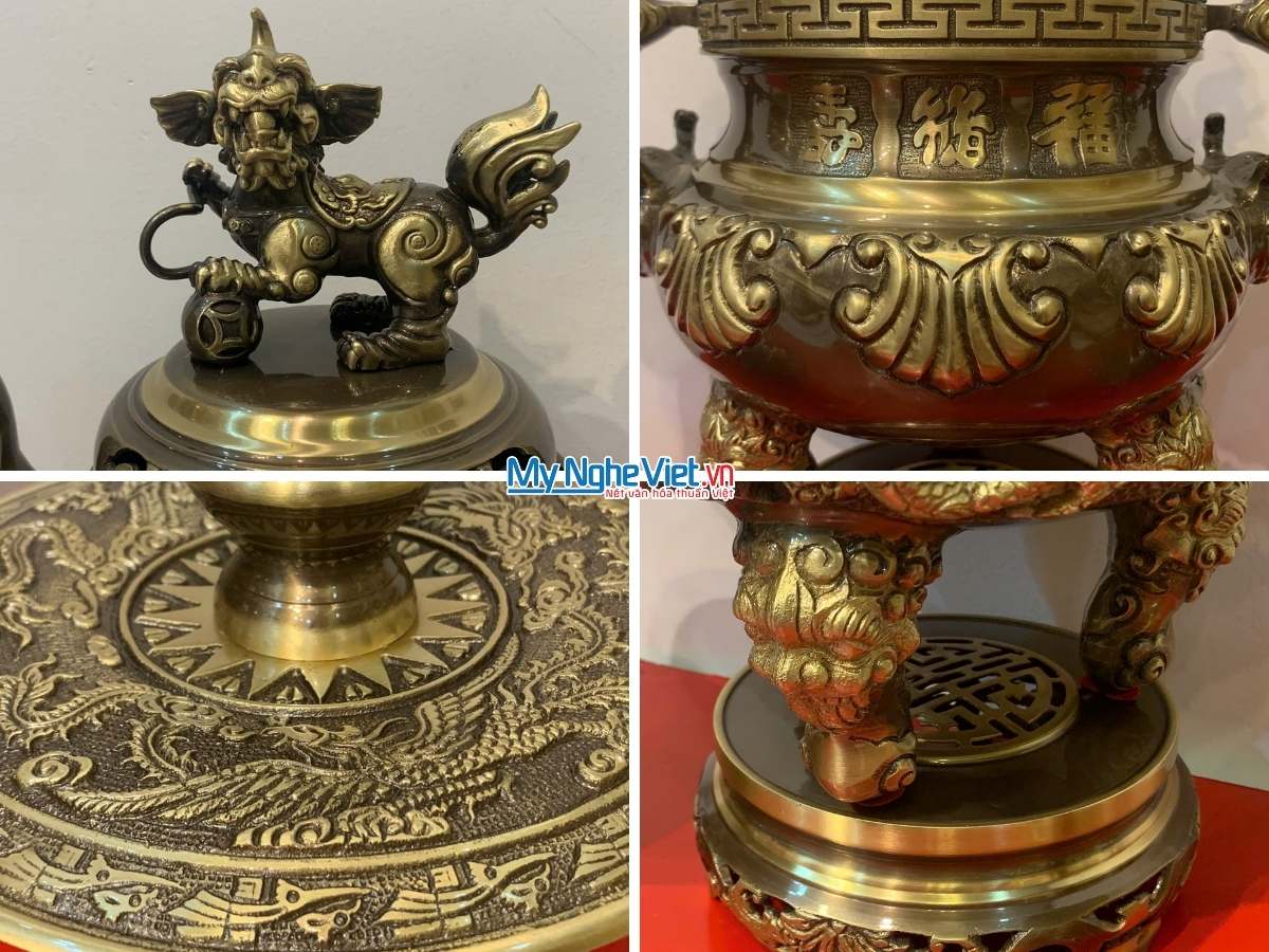 Bộ Tam Sự Bằng Đồng Cạo màu Chạm Hoa Sòi MNV-DD18/40 cao mau soi