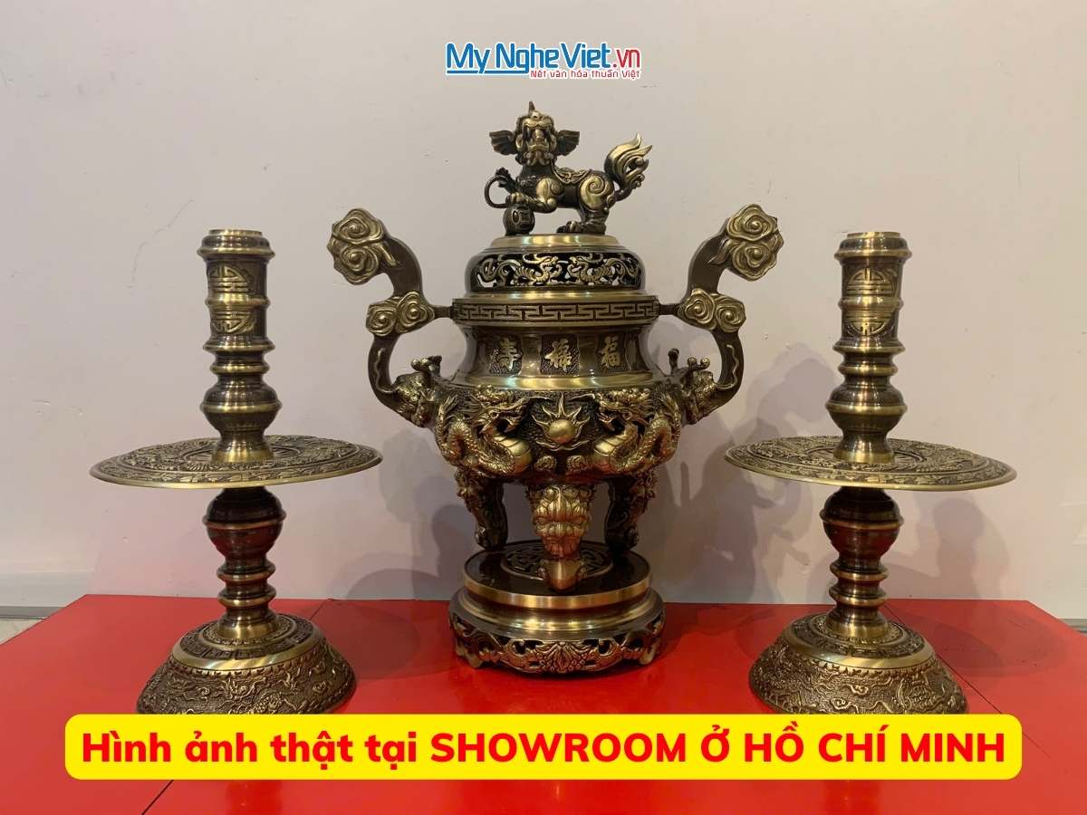 Bộ Tam Sự Bằng Đồng Cạo màu Chạm Rồng Phụng MNV-DD18/40 cao mau