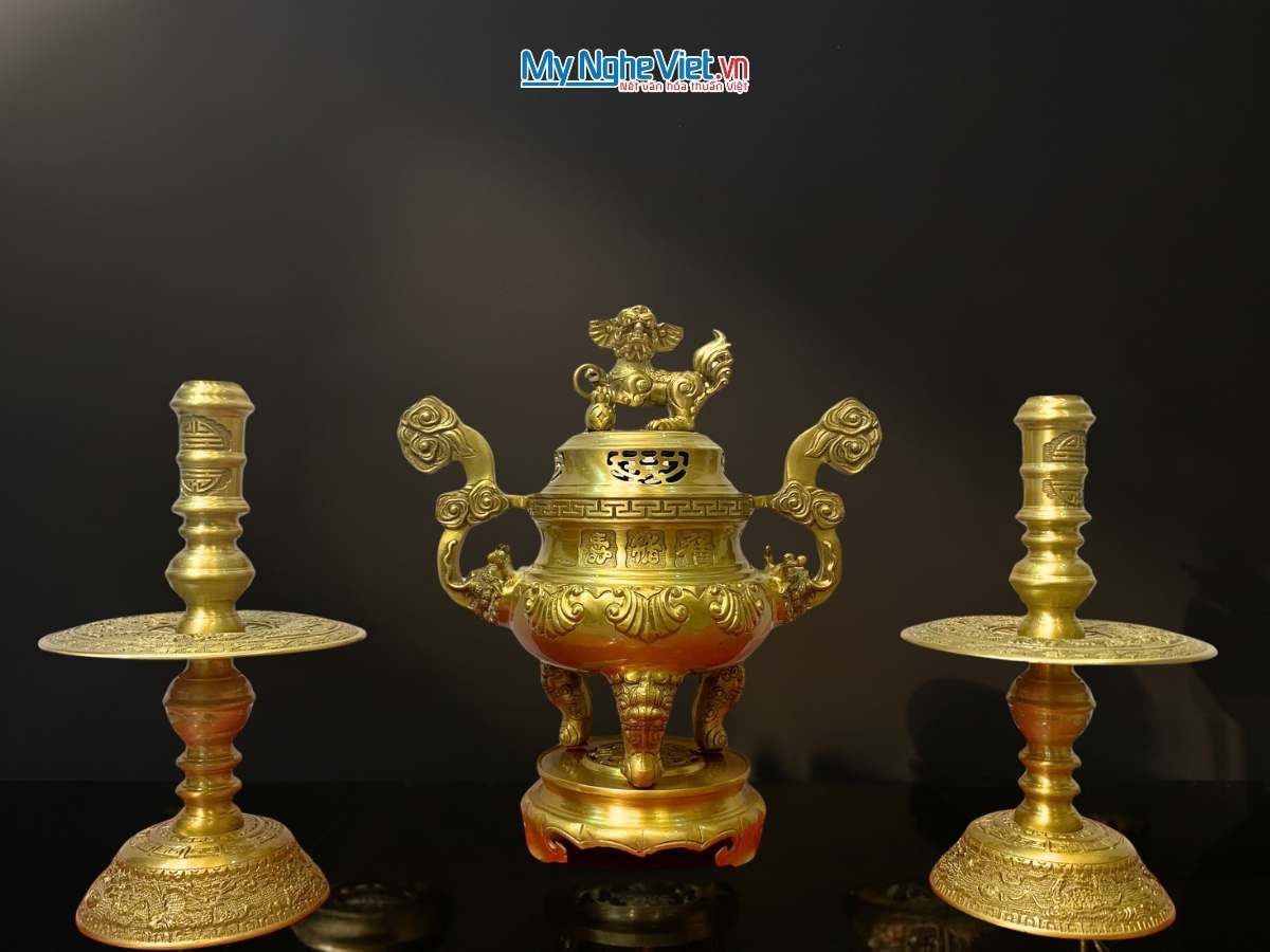 Bộ Tam Sự Bằng Đồng Vàng Đậm Trạm Hoa Sòi MNV-DD18/40
