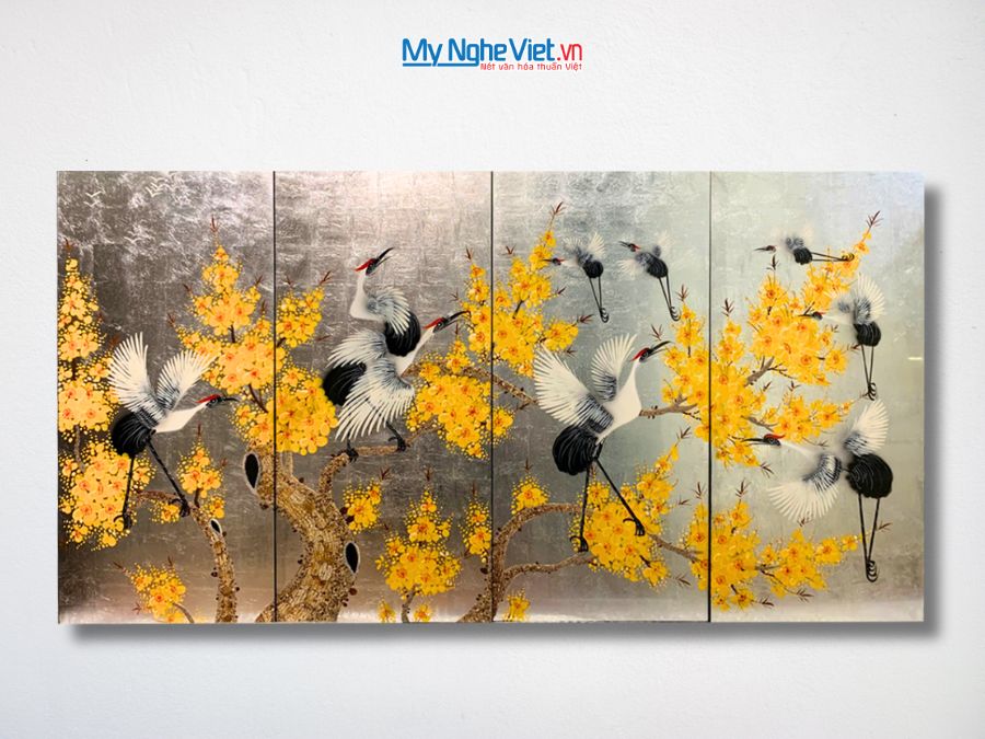 Bộ Tranh Sơn Mài Cò Đào Dát Bạc 30x60 TSM3630.1