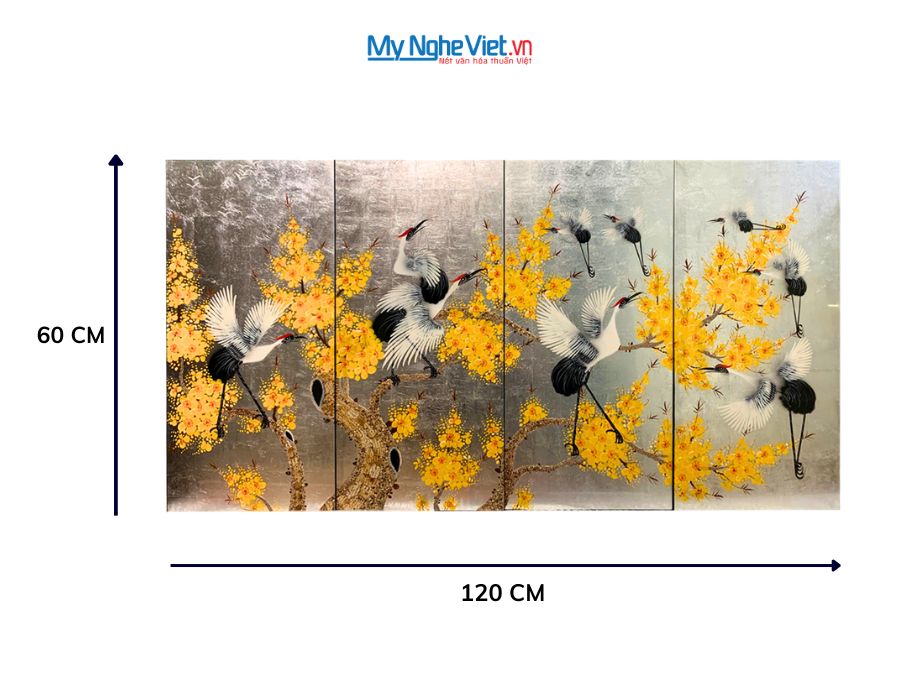 Bộ Tranh Sơn Mài Cò Đào Dát Bạc 30x60 TSM3630.1