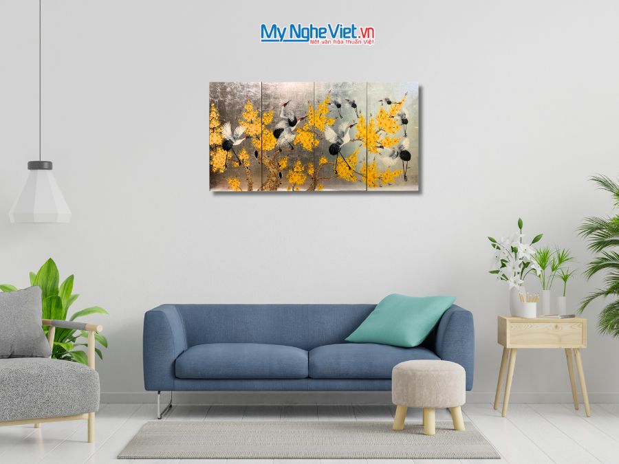 Bộ Tranh Sơn Mài Cò Đào Dát Bạc 30x60 TSM3630.1