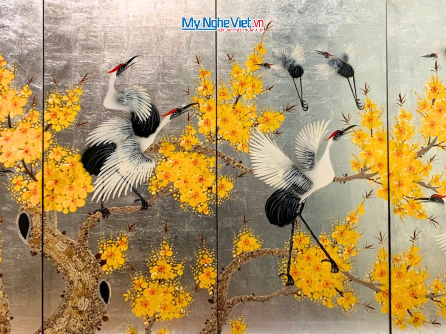 Bộ Tranh Sơn Mài Cò Đào Dát Bạc 30x60 TSM3630.1