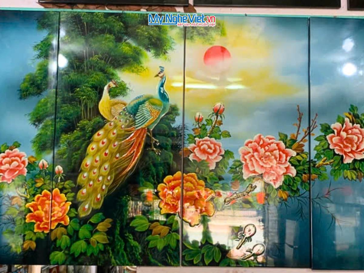 Bộ Tranh Sơn Mài Công Hồng Vẽ MNV-TSM486