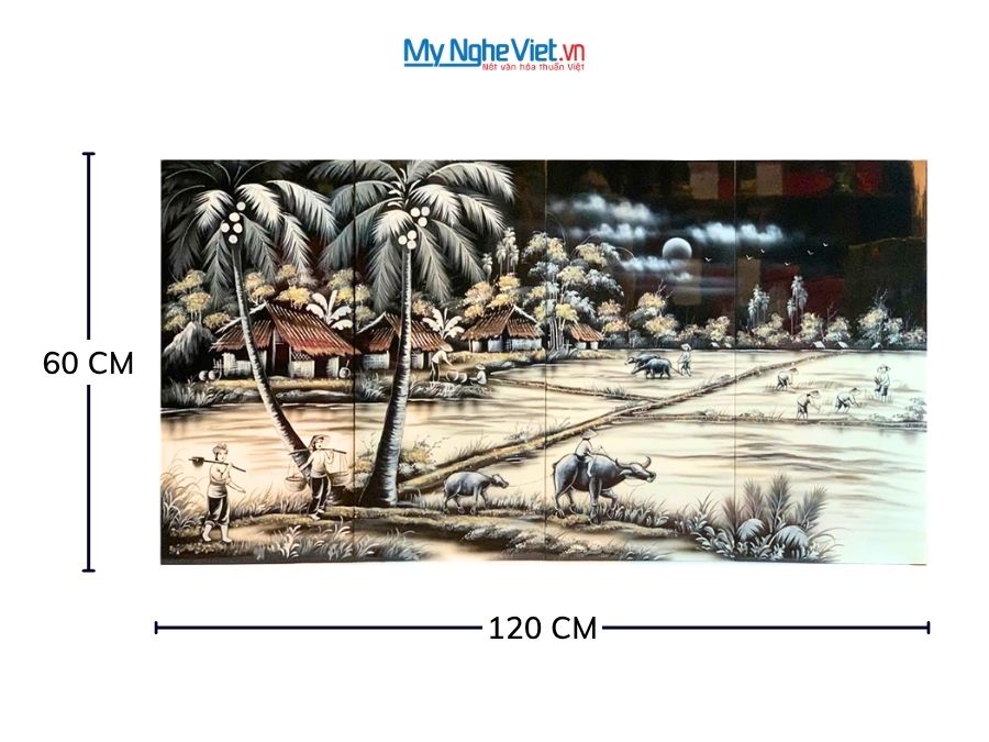 Bộ Tranh Sơn Mài Đồng Quê Đen Trắng 30x60 TSM26