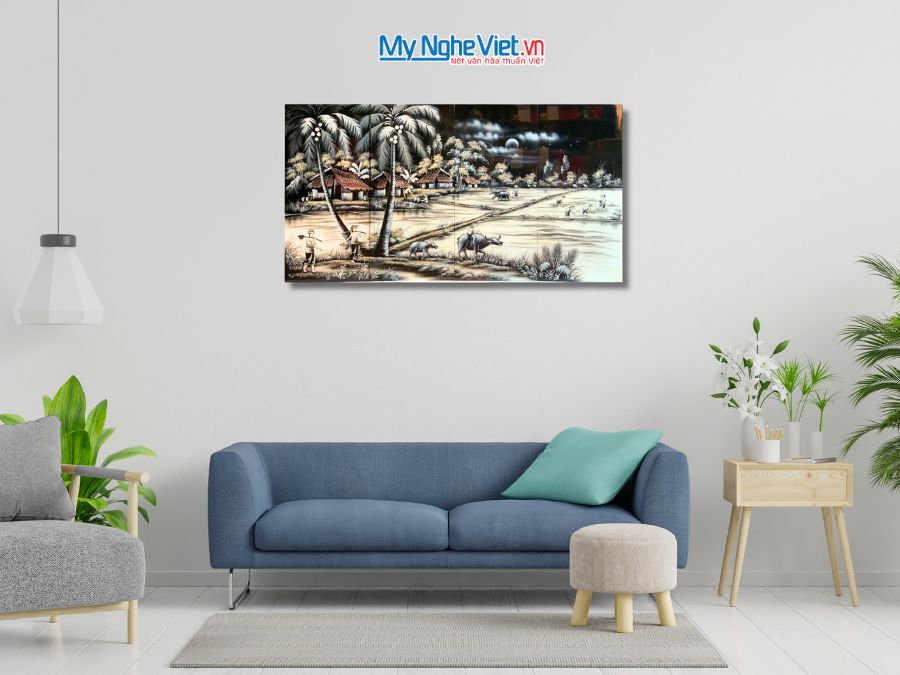 Bộ Tranh Sơn Mài Đồng Quê Đen Trắng 30x60 TSM26